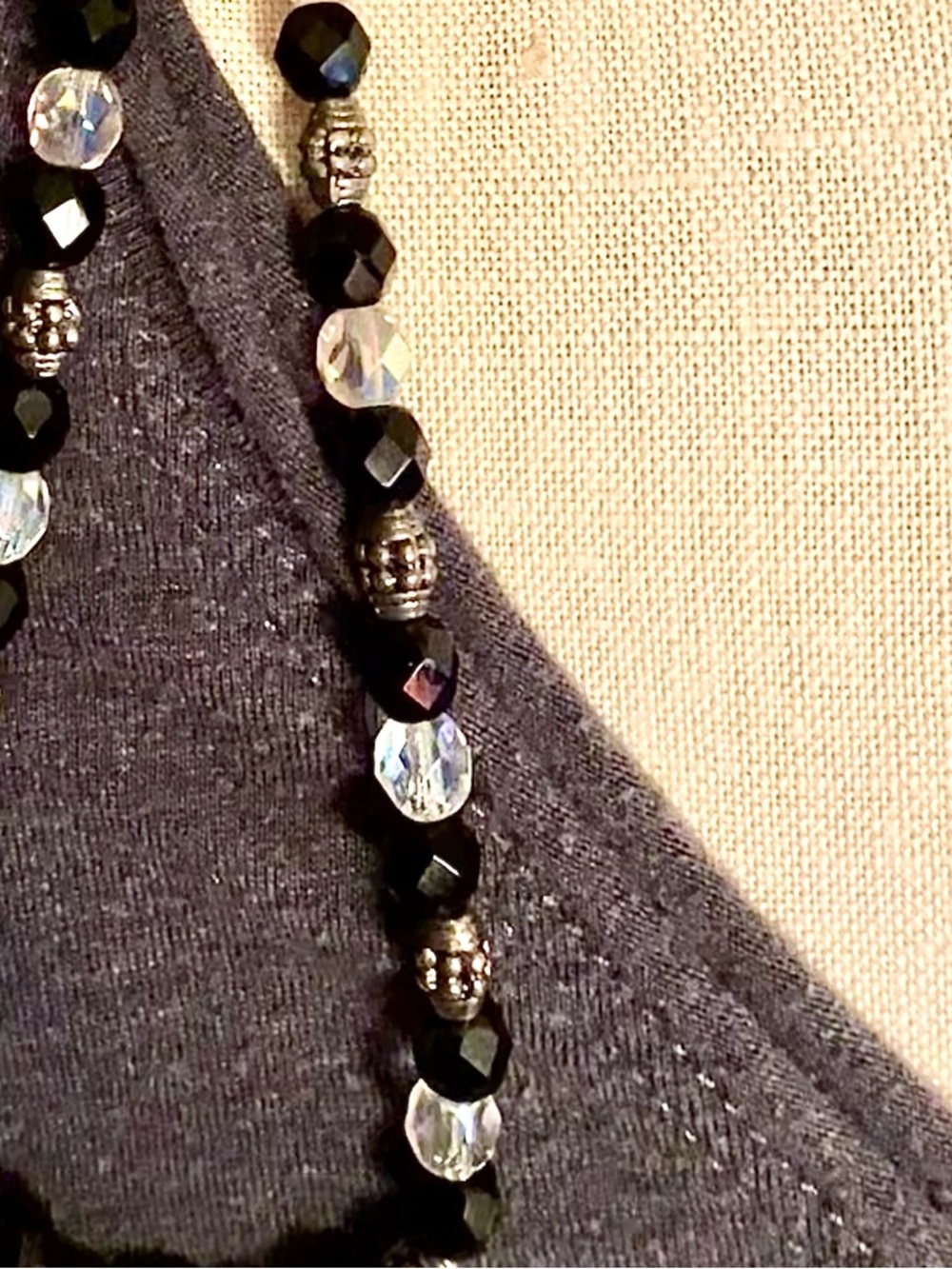 Necklace Vintage Black, Silver& Clear Beaded - Picture 1 of 16